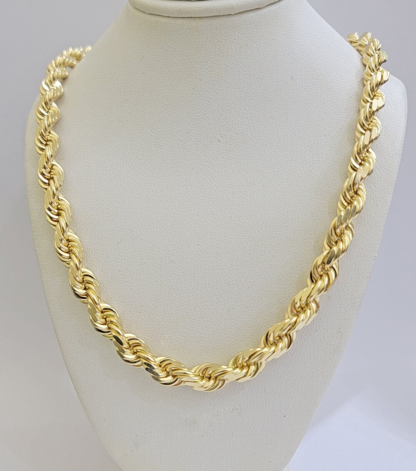 Real 14k Gold Rope Chain Necklace 8mm 22 Inch Diamond Cut SOLID 14kt Yellow Gold - GoldenlinQ